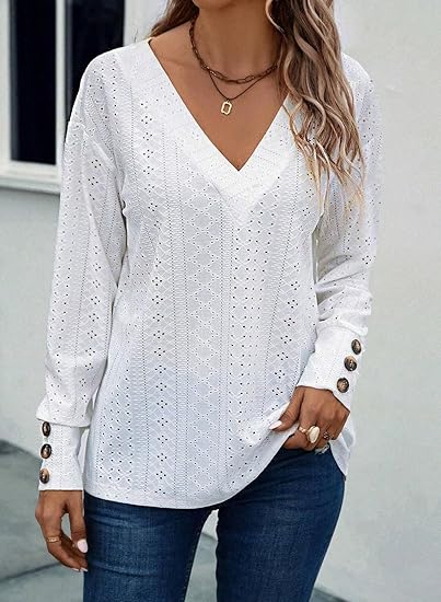 Women's Tops Dressy Casual V Neck Long Sleeve Shirts