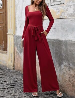 Dressy Long Sleeve Square Neck Casual Jumpsuits For Women - Casual Outfits