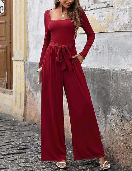 Dressy Long Sleeve Square Neck Casual Jumpsuits For Women - Casual Outfits