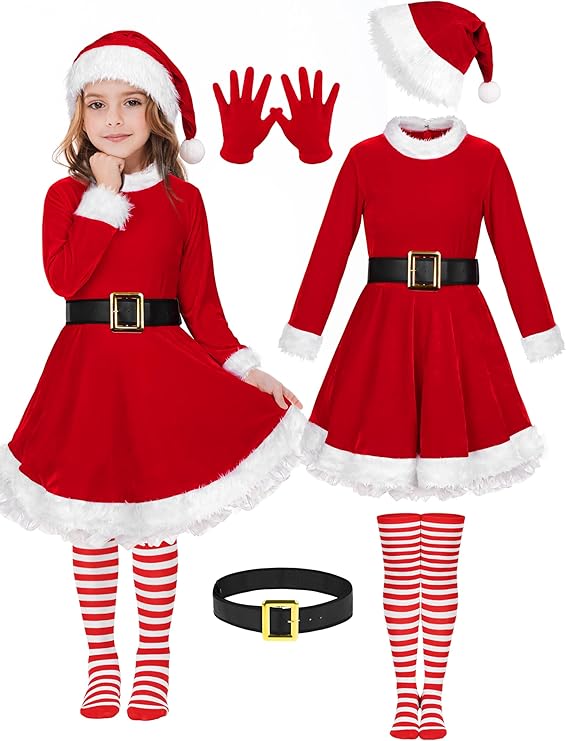 5 Pack Girls Christmas Santa Suit Dress Velvet Dress Costume - Kids Christmas Outfits