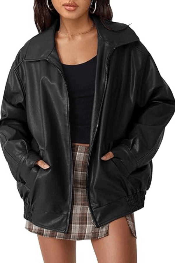 Womens Oversized Leather Jackets - Winter Outfits Clothes