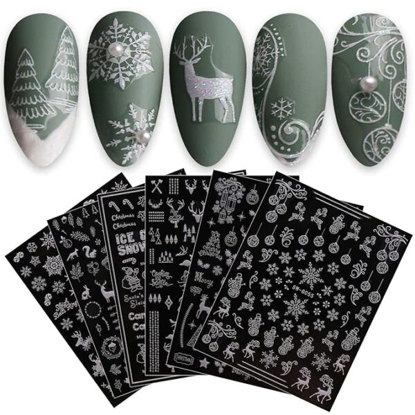Christmas Nails: Green Christmas Nail Design with Winter Stamping Plates