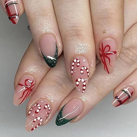 Christmas Nails: Candy Cane and Gift Christmas Nail Art Design