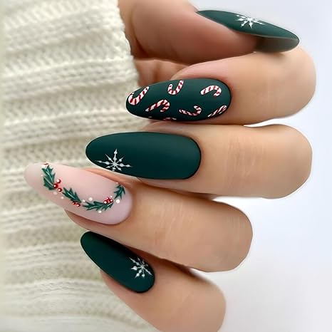 Christmas Nails: Candy Cane and Holly Christmas Nail Art