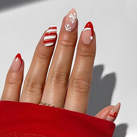 Christmas Nails: Red and White Candy Cane Christmas Nail Design