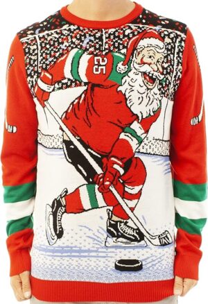 Christmas Outfits Men: Santa Playing Hockey Christmas Sweater