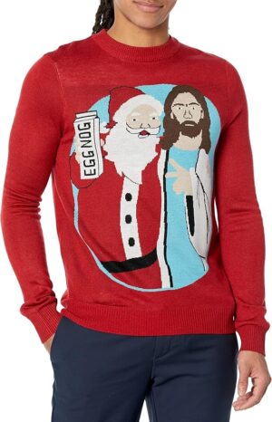 Christmas Outfits Men: Santa and Jesus Eggnog Christmas Sweater