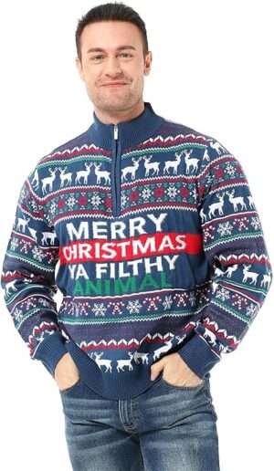Christmas Outfits Men: "Merry Christmas Ya Filthy Animal" Christmas Sweater