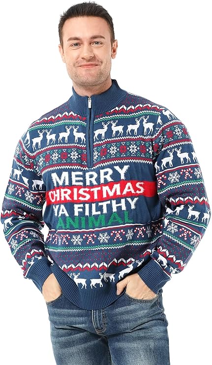Christmas Outfits Men: "Merry Christmas Ya Filthy Animal" Christmas Sweater