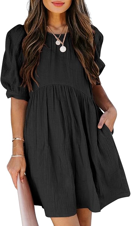 Black Spring Dress for Women with Flowing Sleeves and Loose Fit