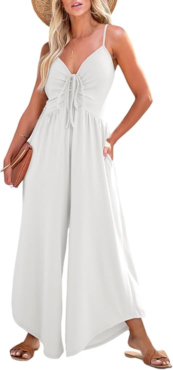 White Ruched Waist Jumpsuit for Spring